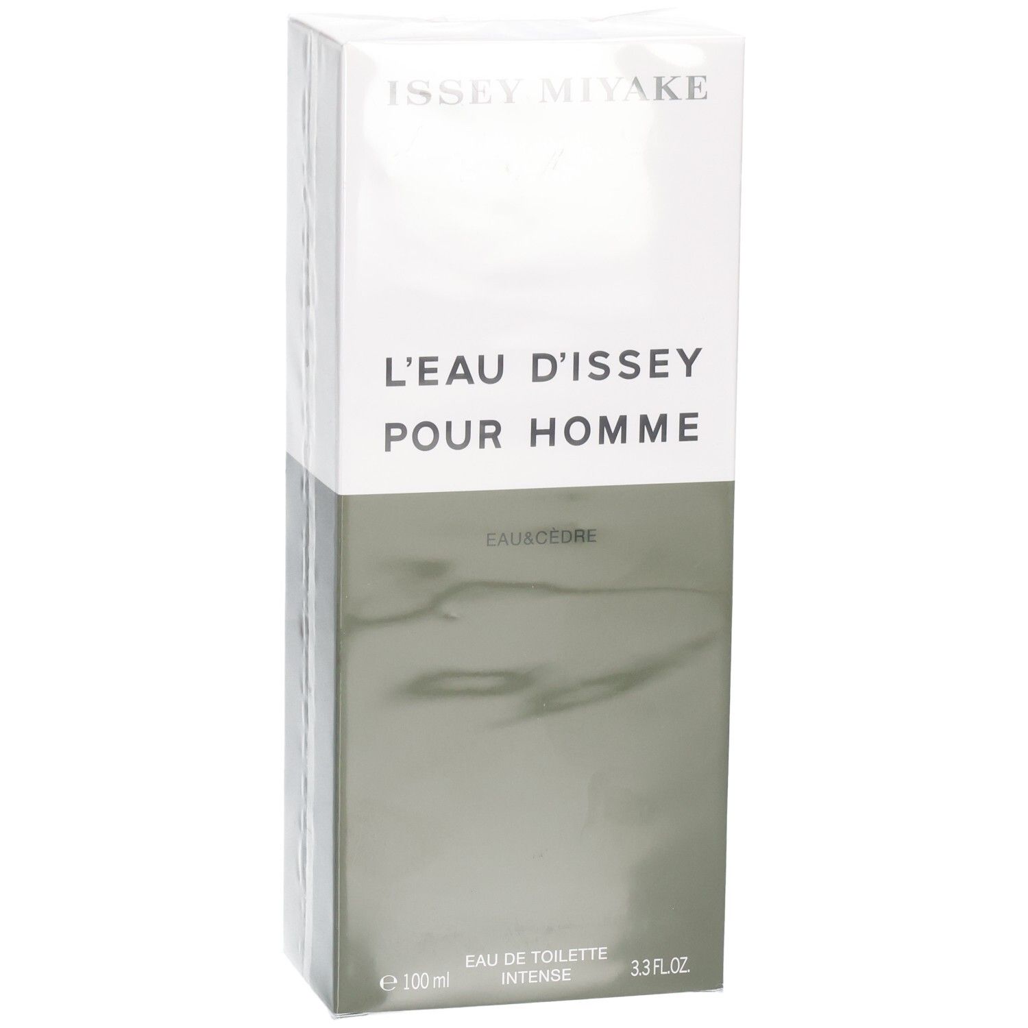 Issey Miyake L'Eau d'Issey Pour Homme Eau & Cèdre flacon de toilette, boîte, avant avec détails.