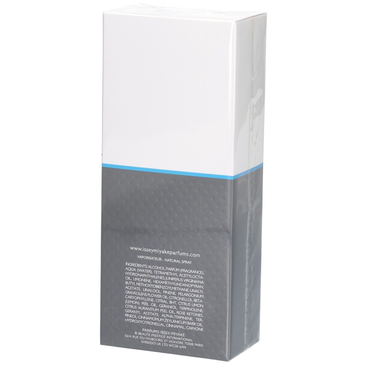 Arrière de l'emballage de Issey Miyake L'Eau d'Issey Pour Homme Sport Eau de Toilette avec ingrédients.