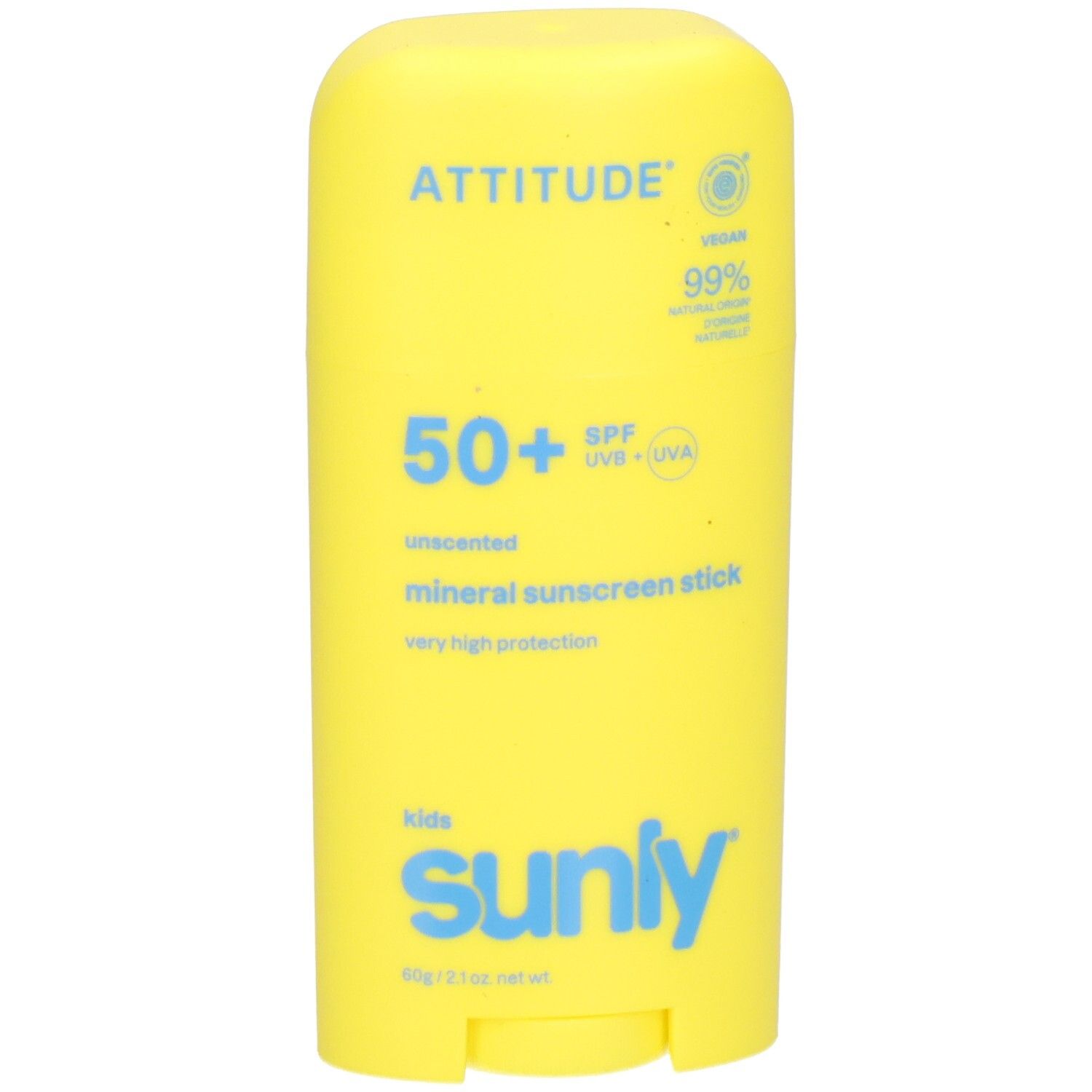 Gelber Sonnenschutzstift mit SPF 50+ und "sunly" Aufschrift.