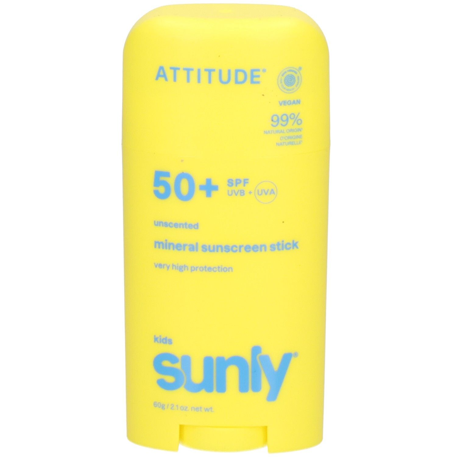 Gelber Sonnenschutzstift mit SPF 50+ und "sunly" Aufschrift.
