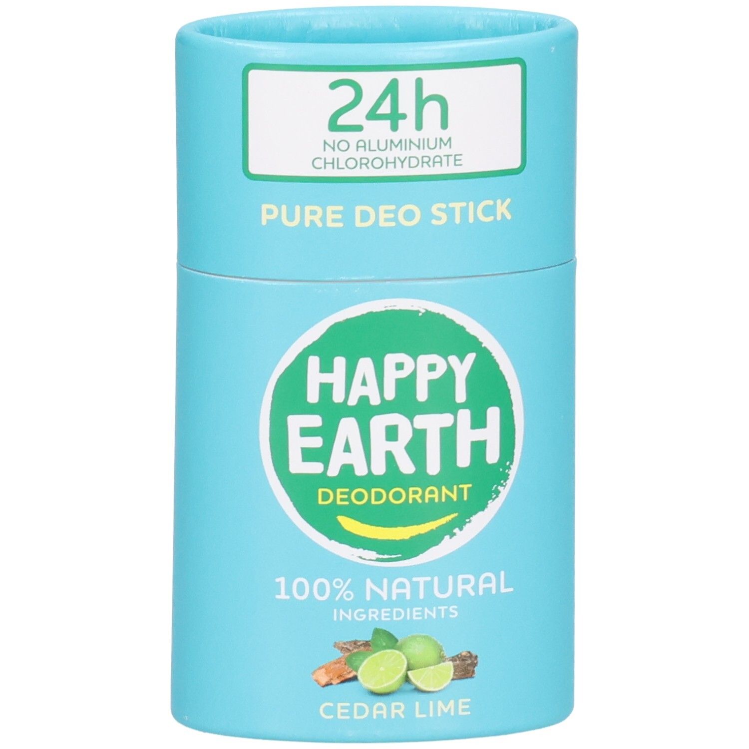 Happy Earth Deodorant Stick Cedar Lime, 24h Schutz, 100% natürliche Inhaltsstoffe.