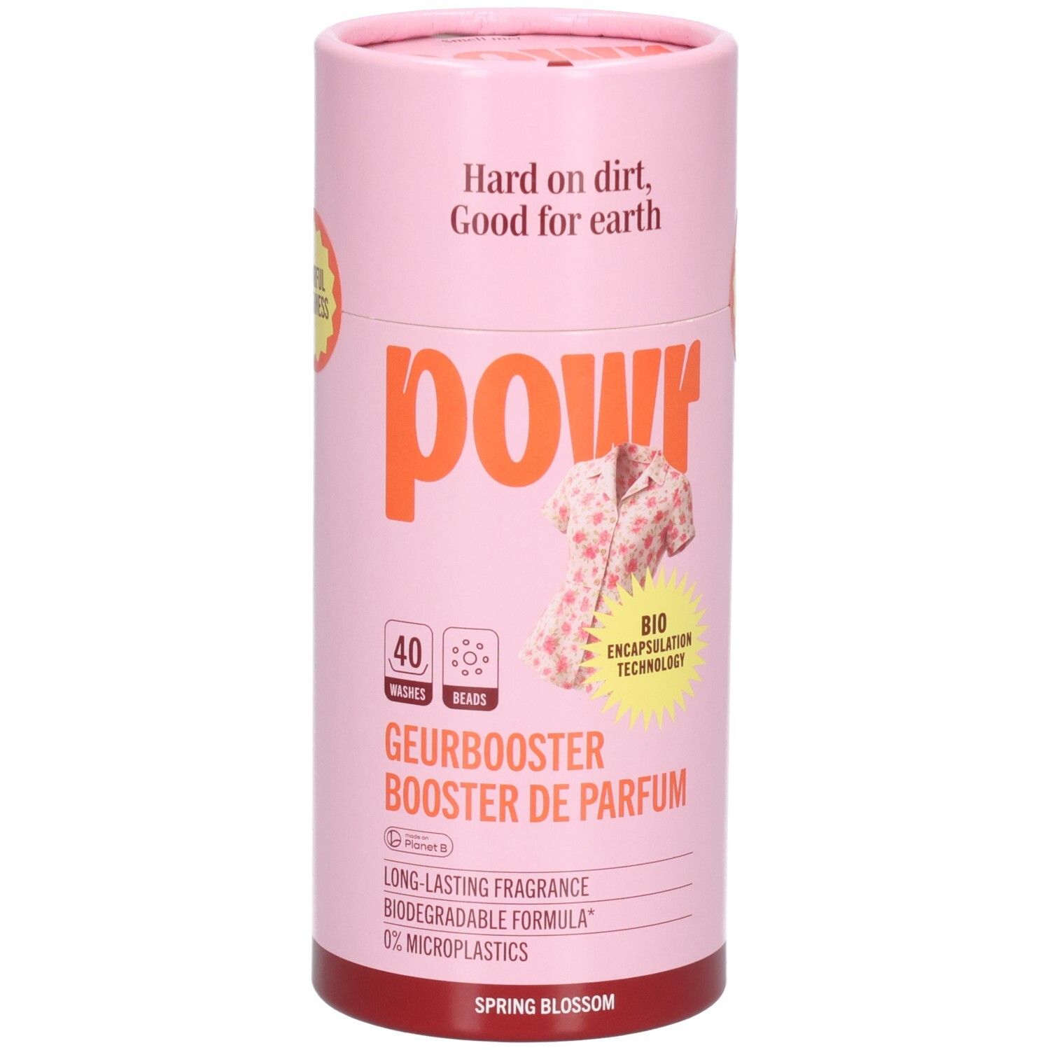 Rosa Dose mit "pow"-Logo, Duftbooster für Wäsche, 40 Waschladungen, "Spring Blossom".