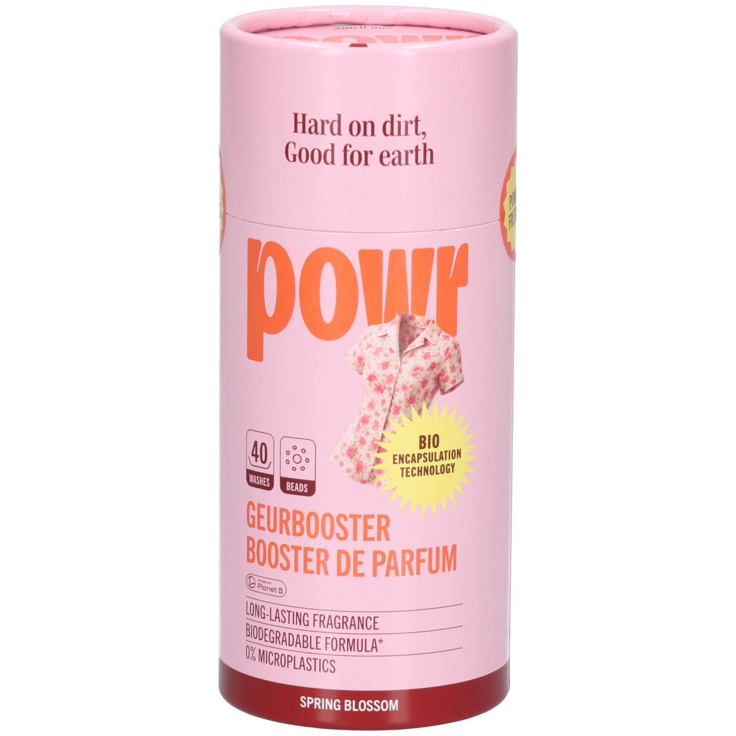 Pourr Geurbooster in rosa Dose, 40 Wäschen, Spring Blossom Duft, mit Bio-Verkapselungstechnologie.