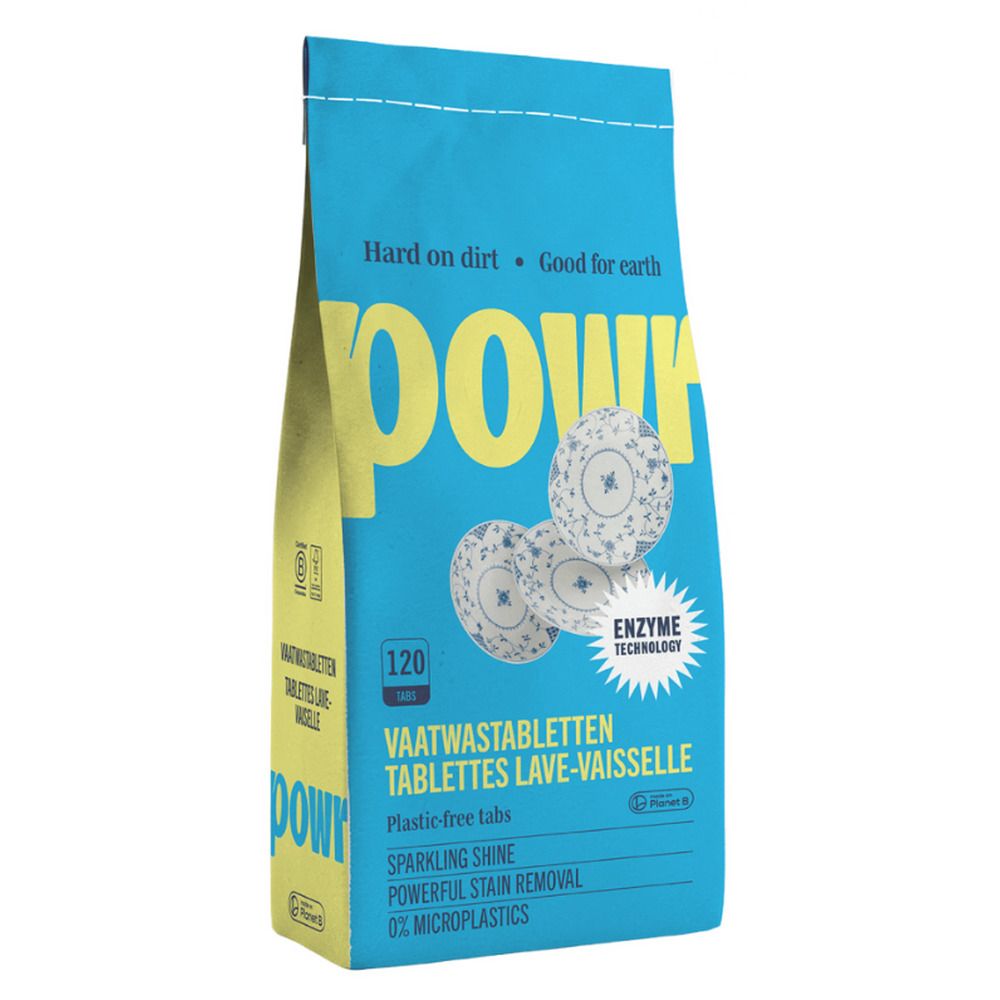POWR tablettes lave-vaisselle, 120 tablettes, "Plastic-free tabs", "0% Microplastics".