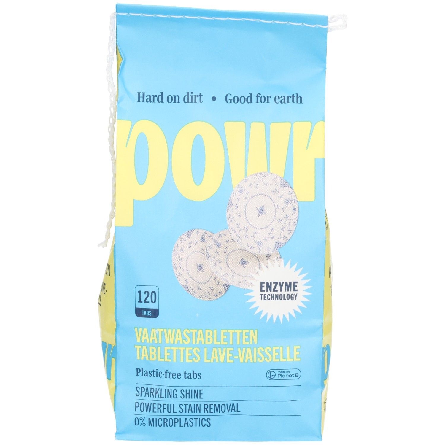 POWR Spülmaschinentabs, 120 Stück, "Plastic-free tabs", "Sparkling Shine", "Powerful Stain Removal".