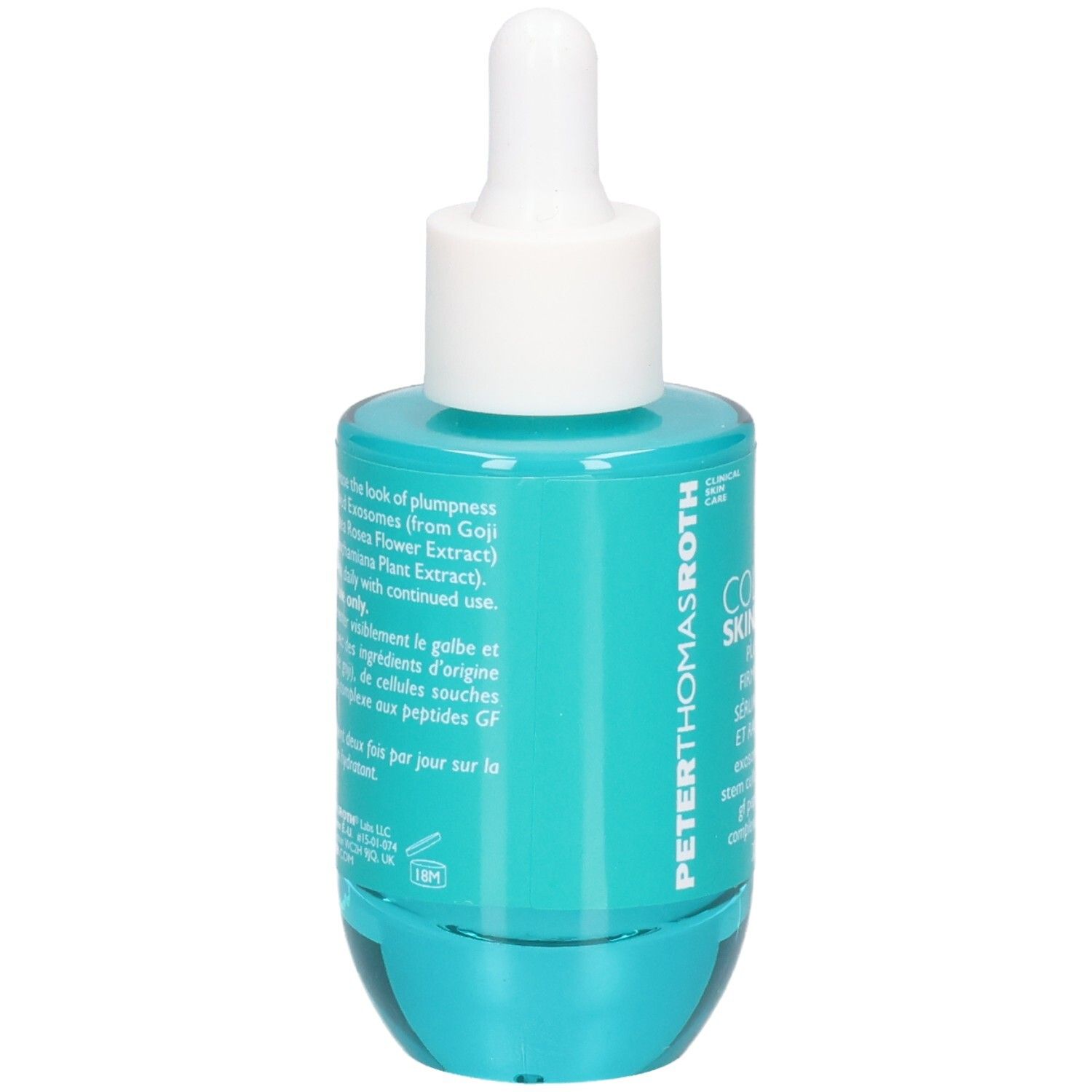 Rückseite des Peter Thomas Roth Collagen Skinjection Serum Flakons mit Pipette.