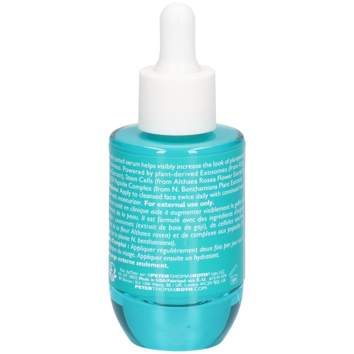 Rückseite des Peter Thomas Roth Collagen Skinjection Serum Flakons mit Pipette.