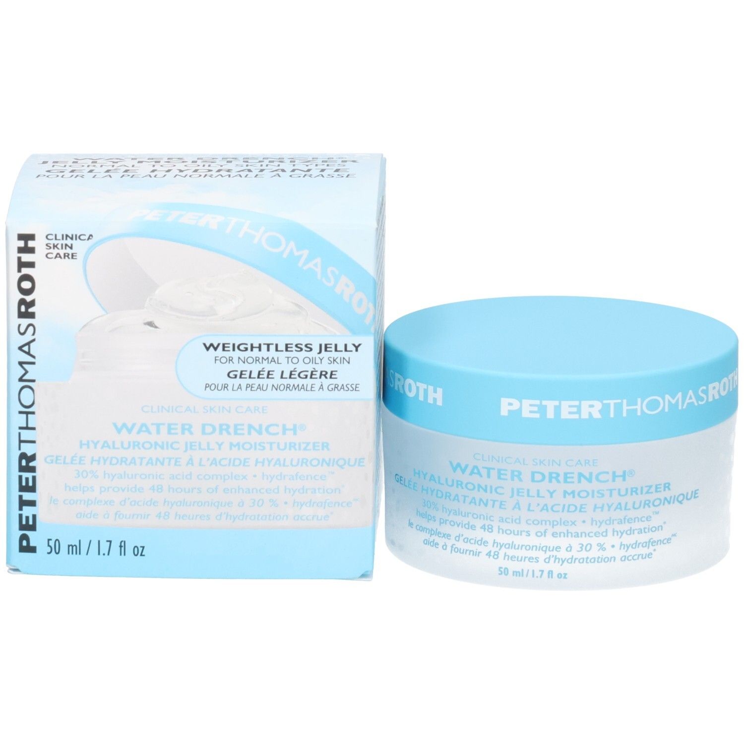 Peter Thomas Roth Water Drench Hyaluronic Jelly Moisturizer 50ml Tiegel und Karton.