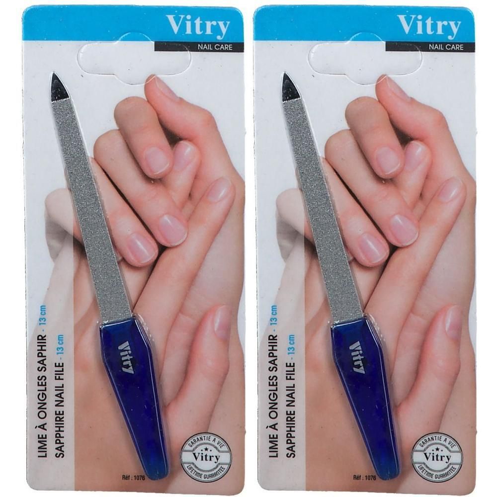 Vitry Saphir-Nagelfeile, 13 cm, mit blauem Griff.
