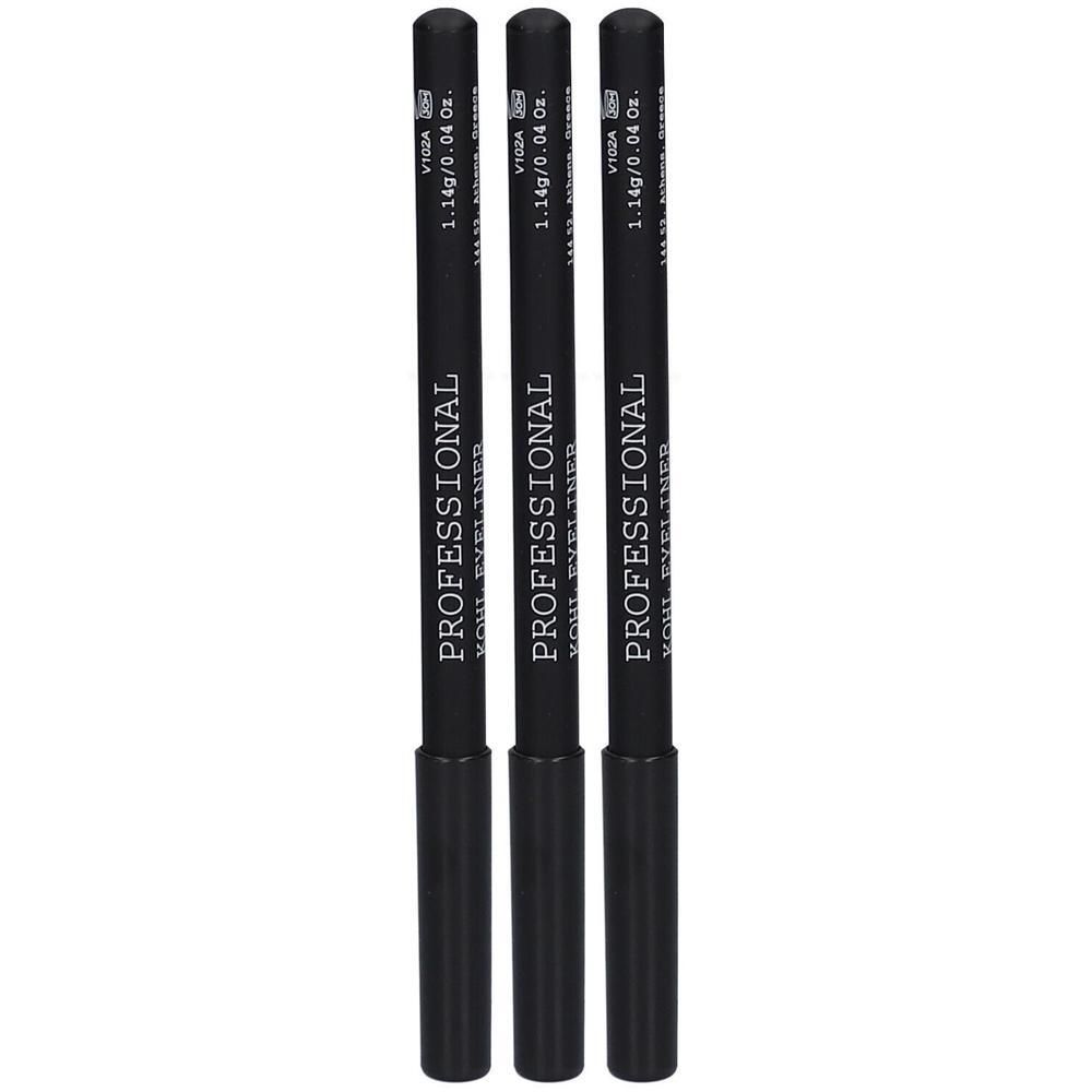 Drei schwarze Kajalstifte mit der Aufschrift "PROFESSIONAL KOHL EYELINER".