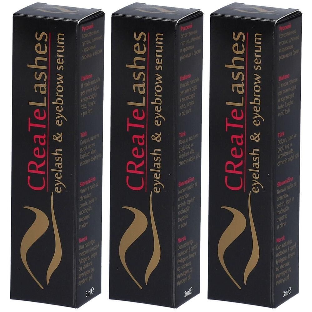 Trois paquets de sérum pour cils et sourcils CReaTeLashes, 3ml chacun.