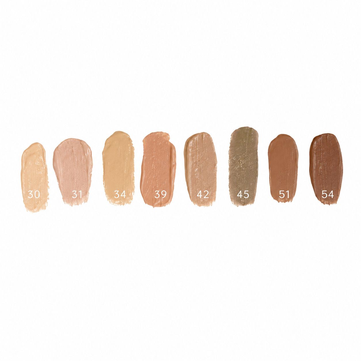 Échantillons de couleurs COVERMARK Leg Magic Fluid : 10 touches de couleur rondes dans différentes teintes de peau, numérotées de 1 à 14.
