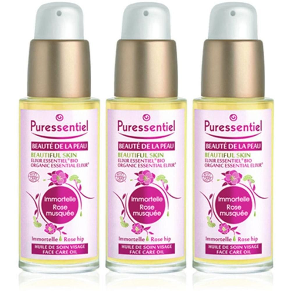 Drei Flaschen Puressentiel Beauté de la peau Elixir, Gesichtsöl.