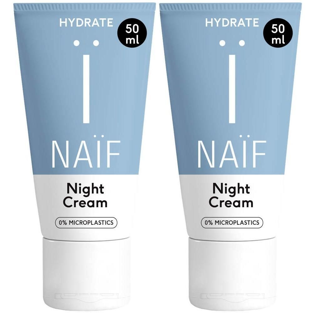 Deux tubes de crème de nuit NAÏF®, 50 ml, 0% microplastiques.