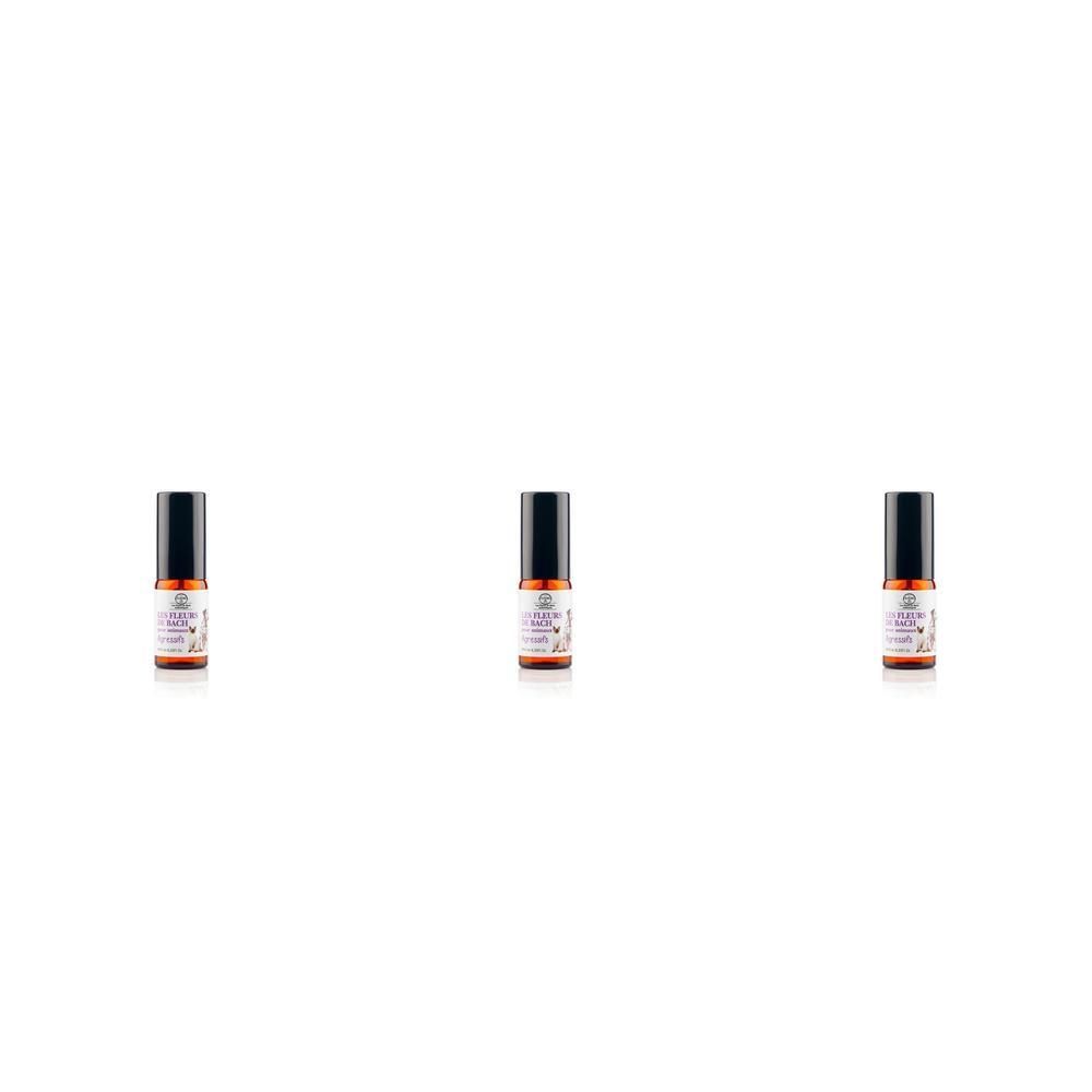 Trois petits flacons en verre avec applicateur roll-on et bouchon noir, contenant un liquide.
