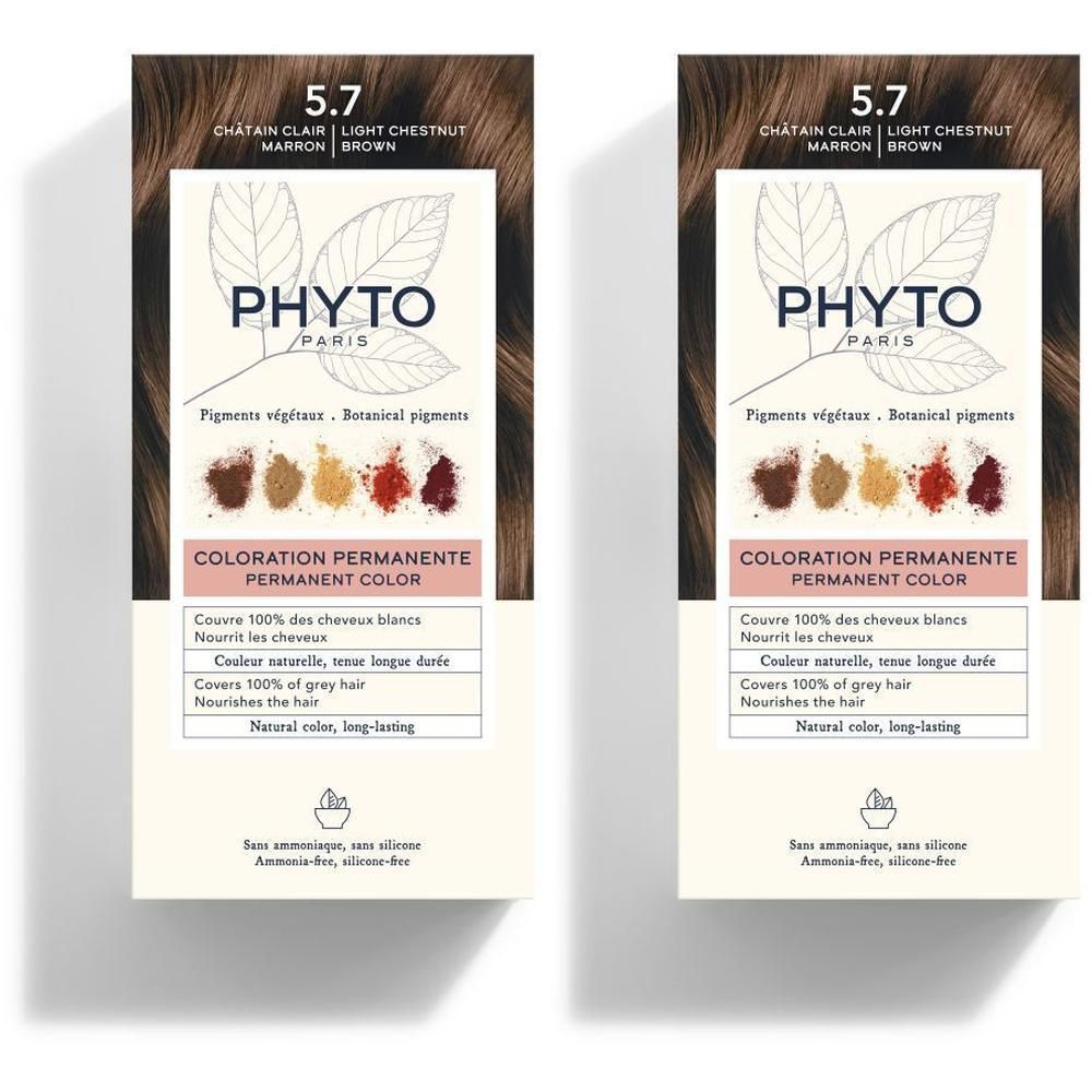 Deux boîtes de coloration permanente PHYTOCOLOR 5.7 Châtain Clair.
