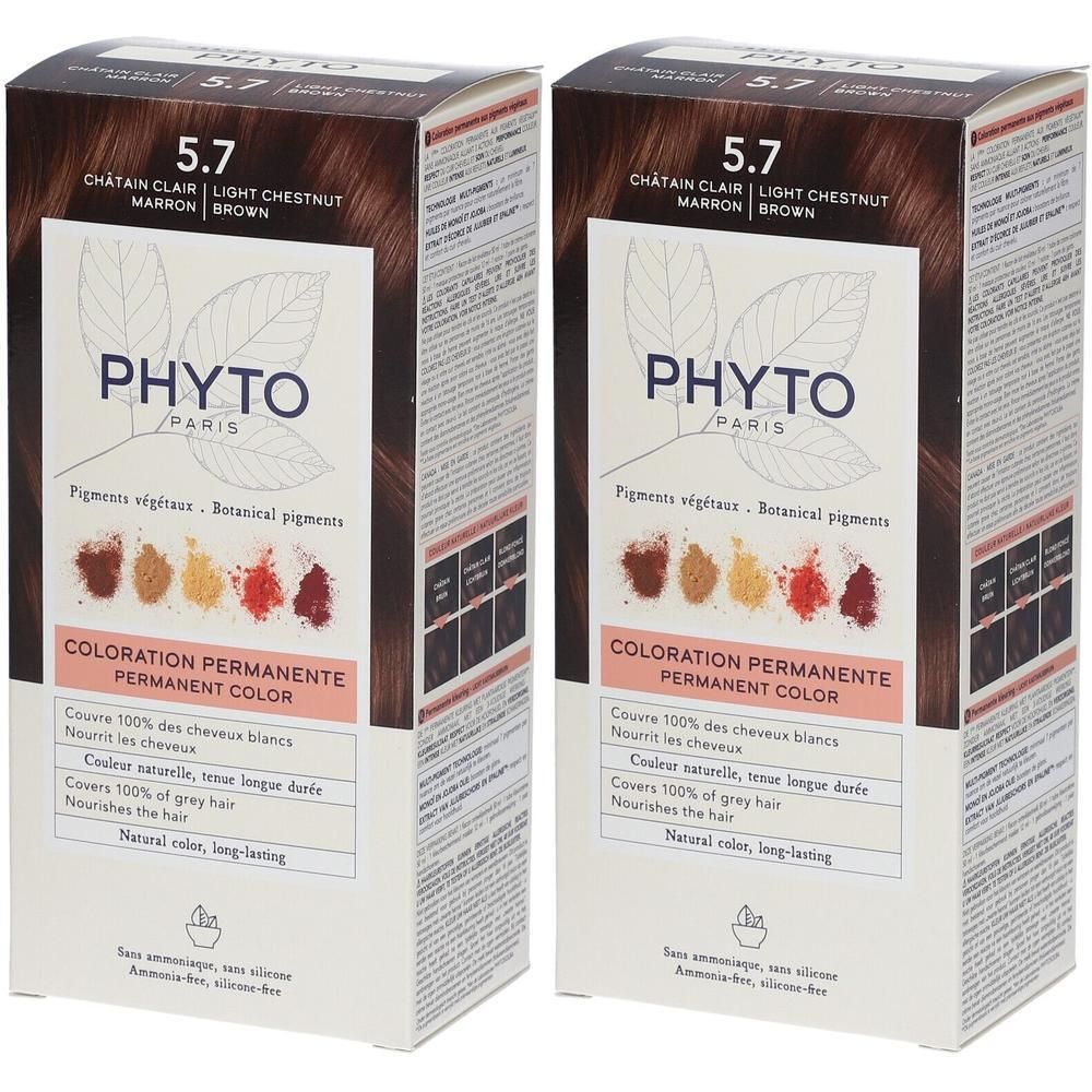 Zwei Schachteln PHYTOCOLOR permanente Haarfarbe 5.7 Hellbraun.