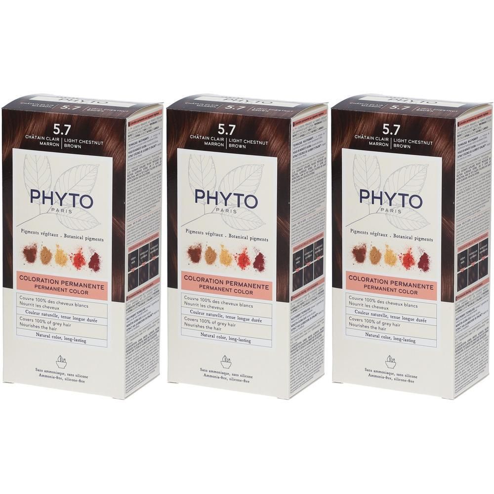 Drei Schachteln PHYTOCOLOR permanente Haarfarbe 5.7 Hellbraun.