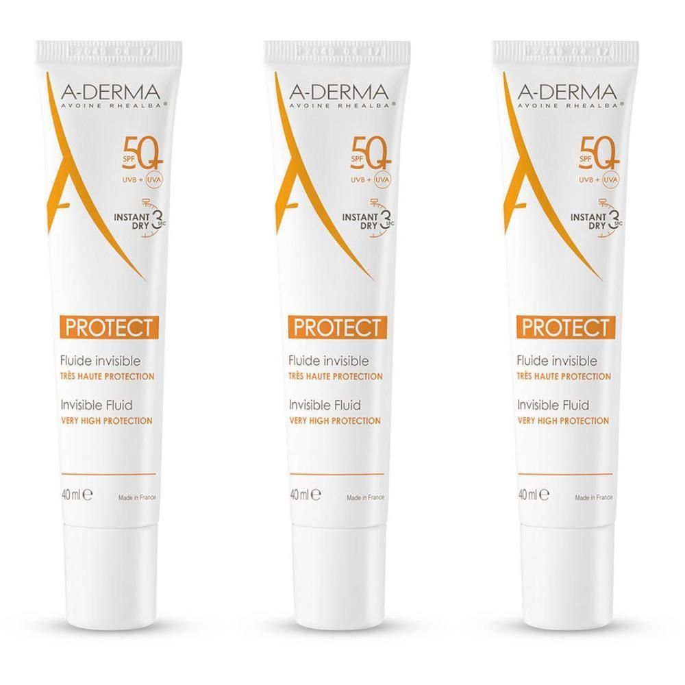 Trois tubes A-Derma PROTECT Fluide Invisible SPF 50+ de 40ml.