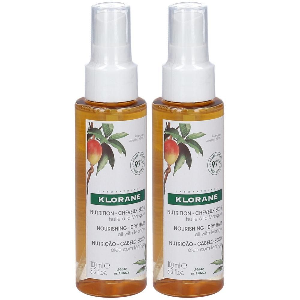 Zwei Flaschen Klorane Haaröl mit Mangobutter, 100ml.