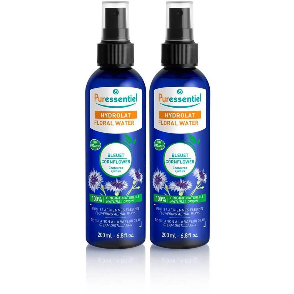 Zwei Flaschen Puressentiel Kornblumenhydrolat mit Sprühkopf.