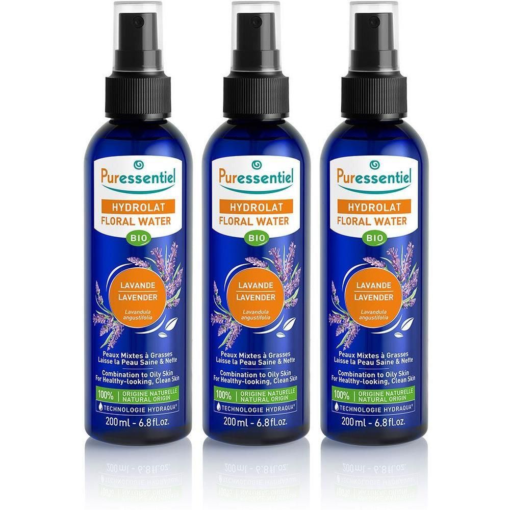 Drei Puressentiel Lavendel Floral Water BIO Sprühflaschen, 200ml.