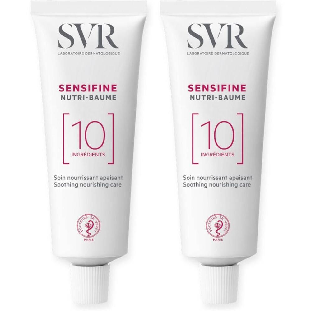 Deux tubes SVR Sensifine Nutri-Baume contenant 10 ingrédients.
