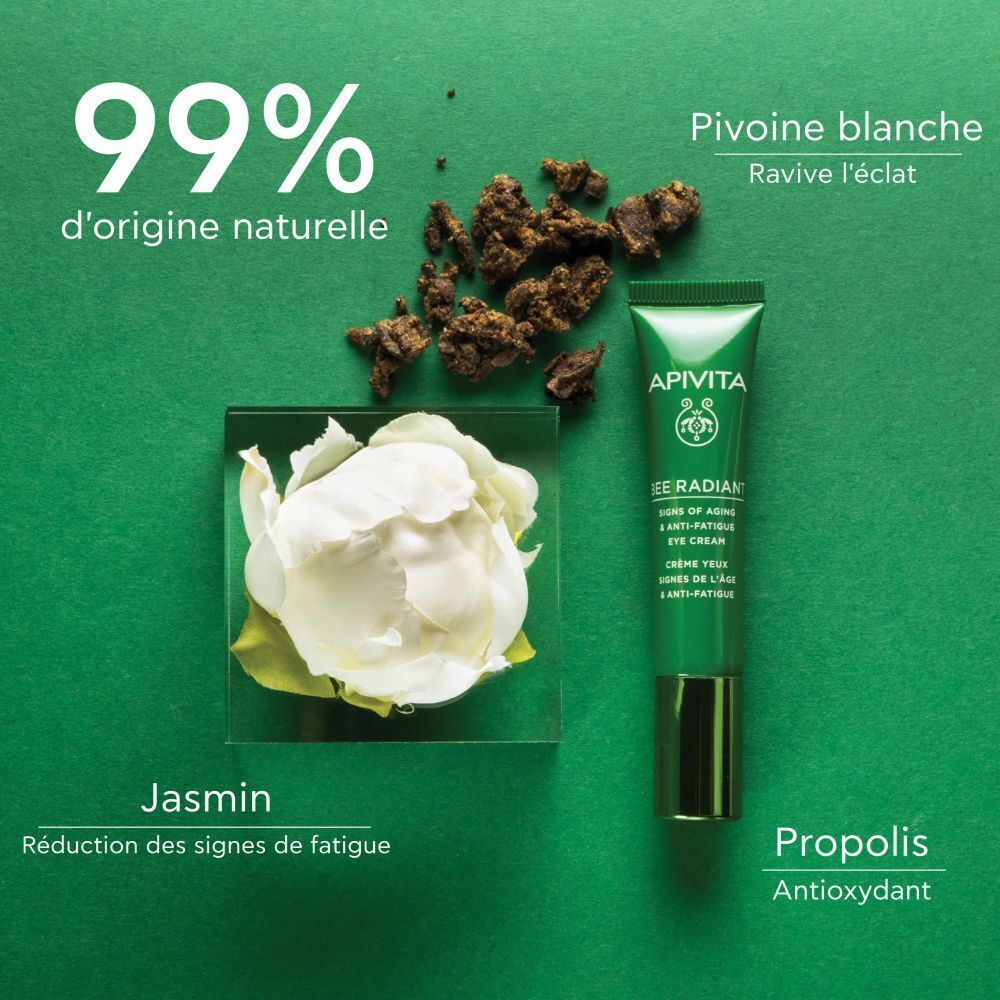 Crème contour des yeux Apivita Bee Radiant avec jasmin, pivoine blanche et propolis.
