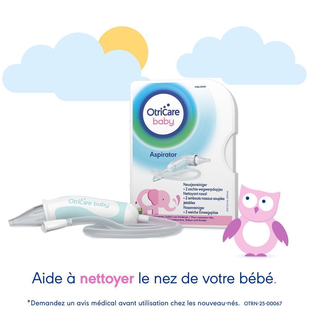 OtriCare Baby Aspirator aide à nettoyer le nez de votre bébé.