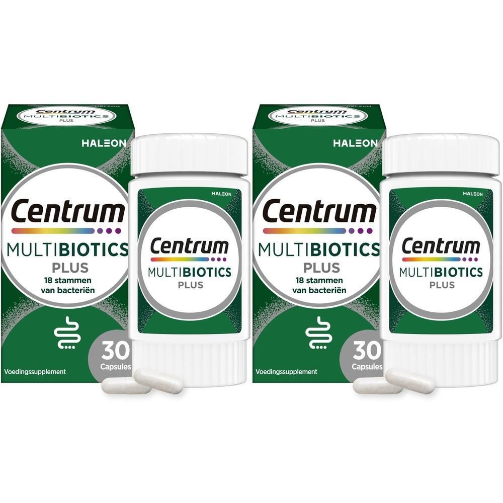 Zwei Packungen Centrum MultiBiotics Plus mit je 30 Kapseln.