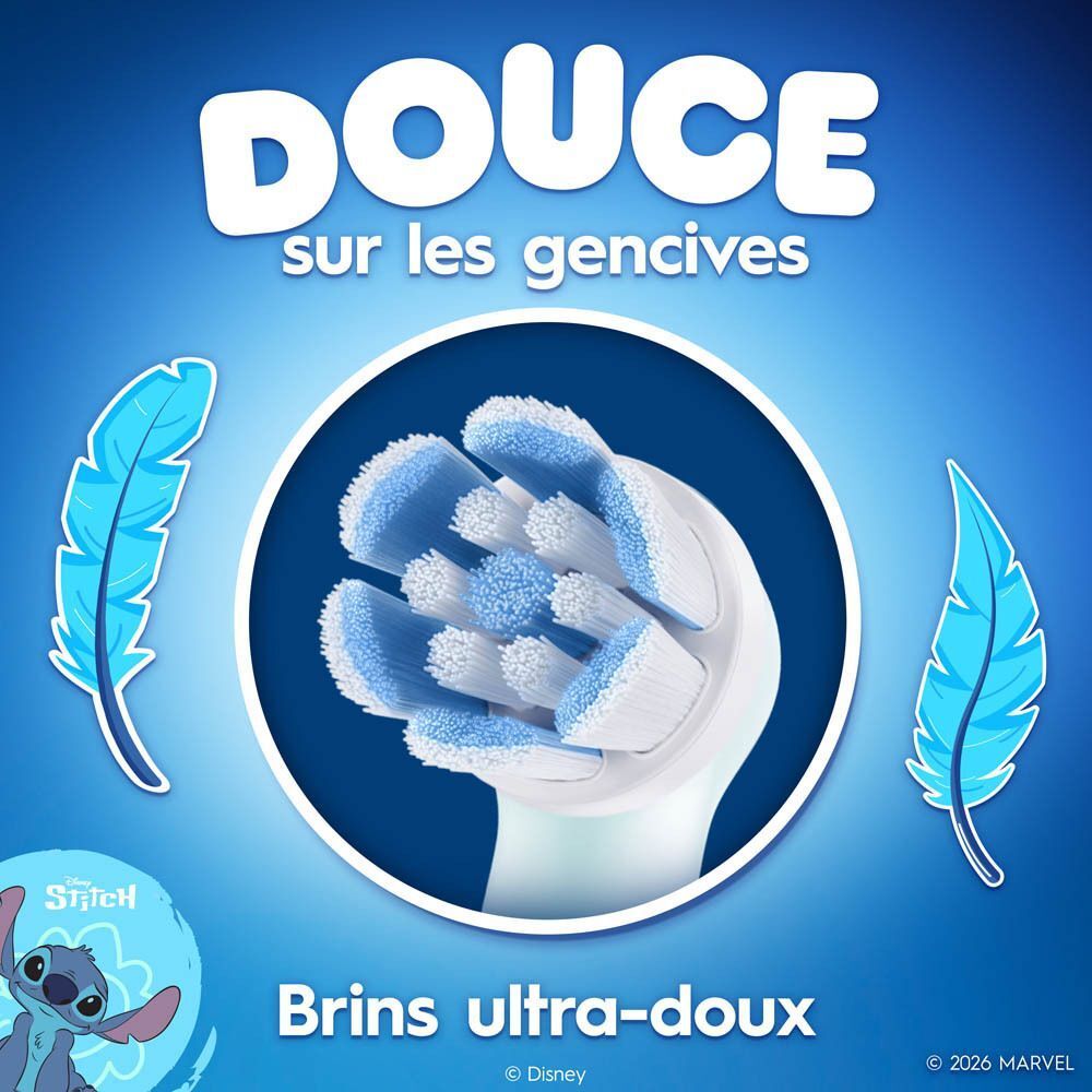 Comparaison de têtes de brosse : gauche brosse manuelle, droite Oral-B iO Kids.