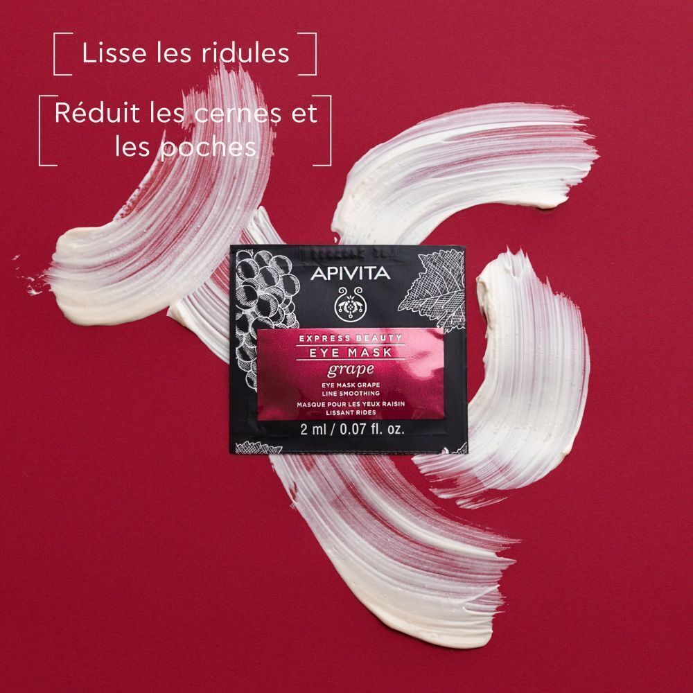Quatre masques pour les yeux APIVITA Express Beauty au raisin, 2 ml chacun.