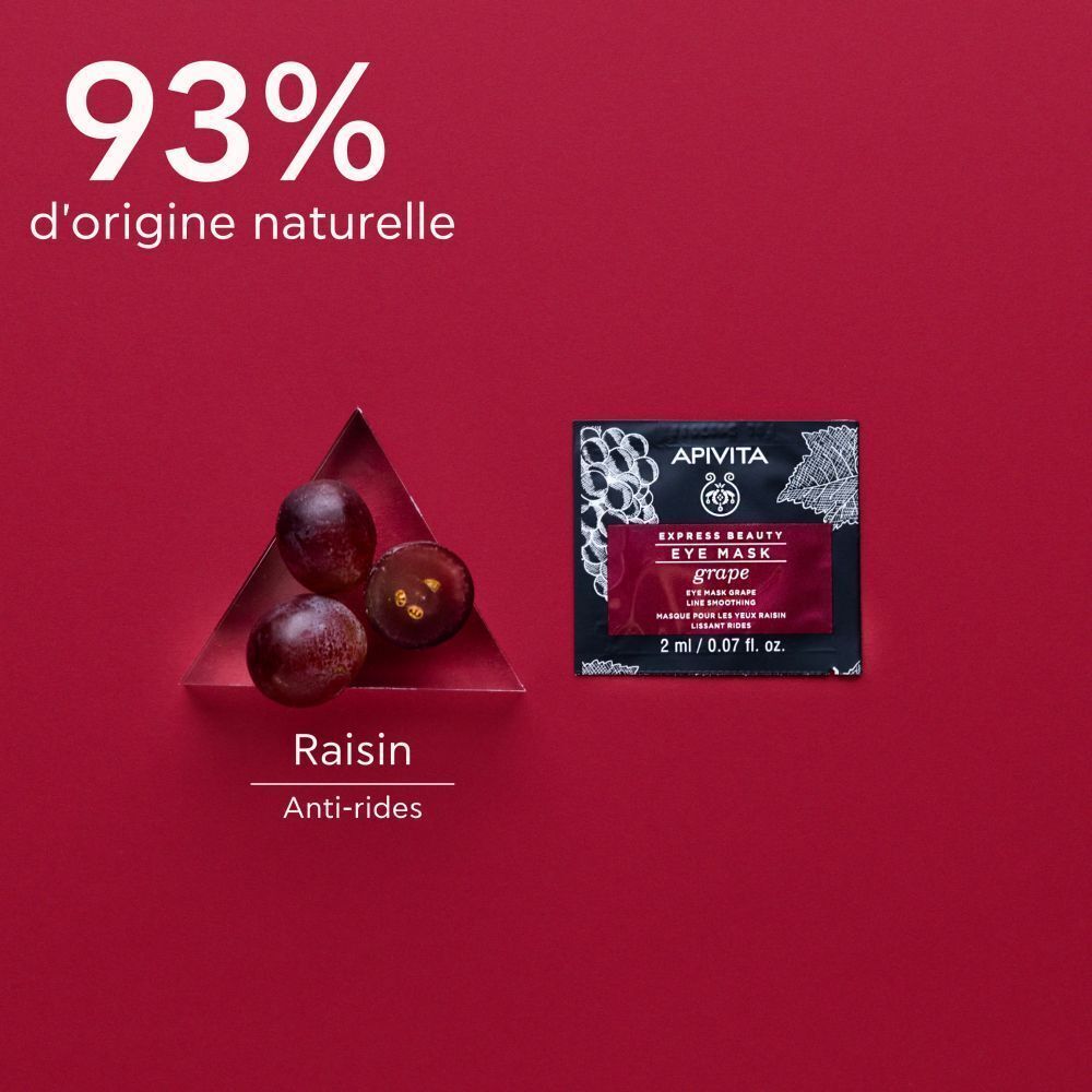 Quatre masques pour les yeux APIVITA Express Beauty au raisin, 2 ml chacun.