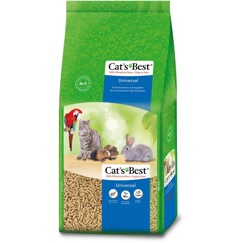 Cat's Best Original Katzenstreu, 7,5 kg Sack mit Katze auf dem Produktbild.