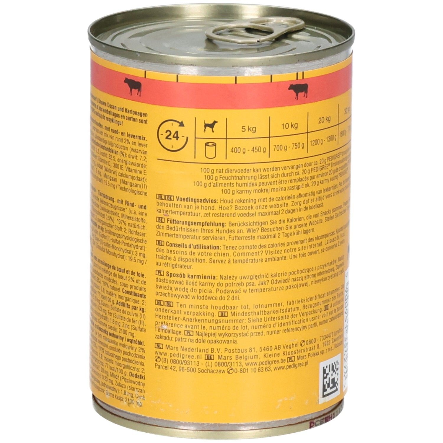 Pedigree Nassfutter-Dose mit Rind und Leber.