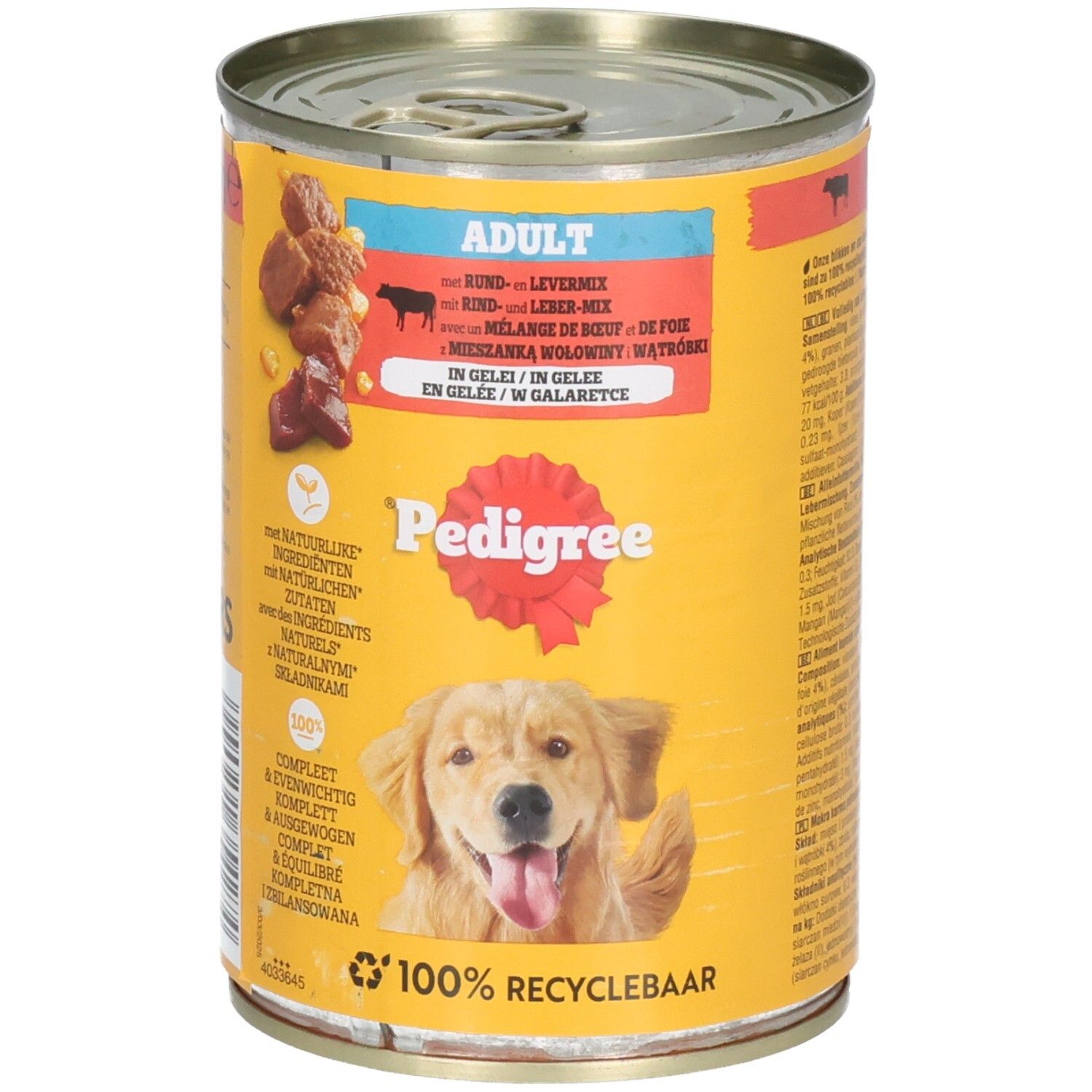 Pedigree Nassfutter-Dose mit Rind und Leber.