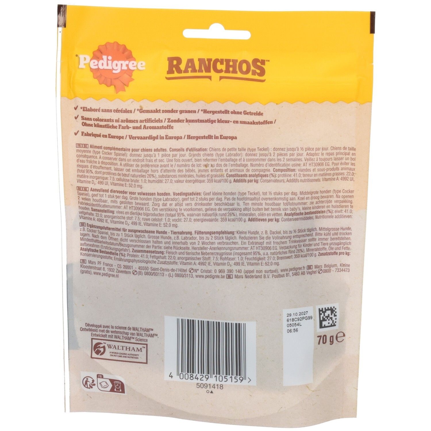 Pedigree Ranchos Jerkies Rindfleisch-Snacks für Hunde, 70g Beutel.