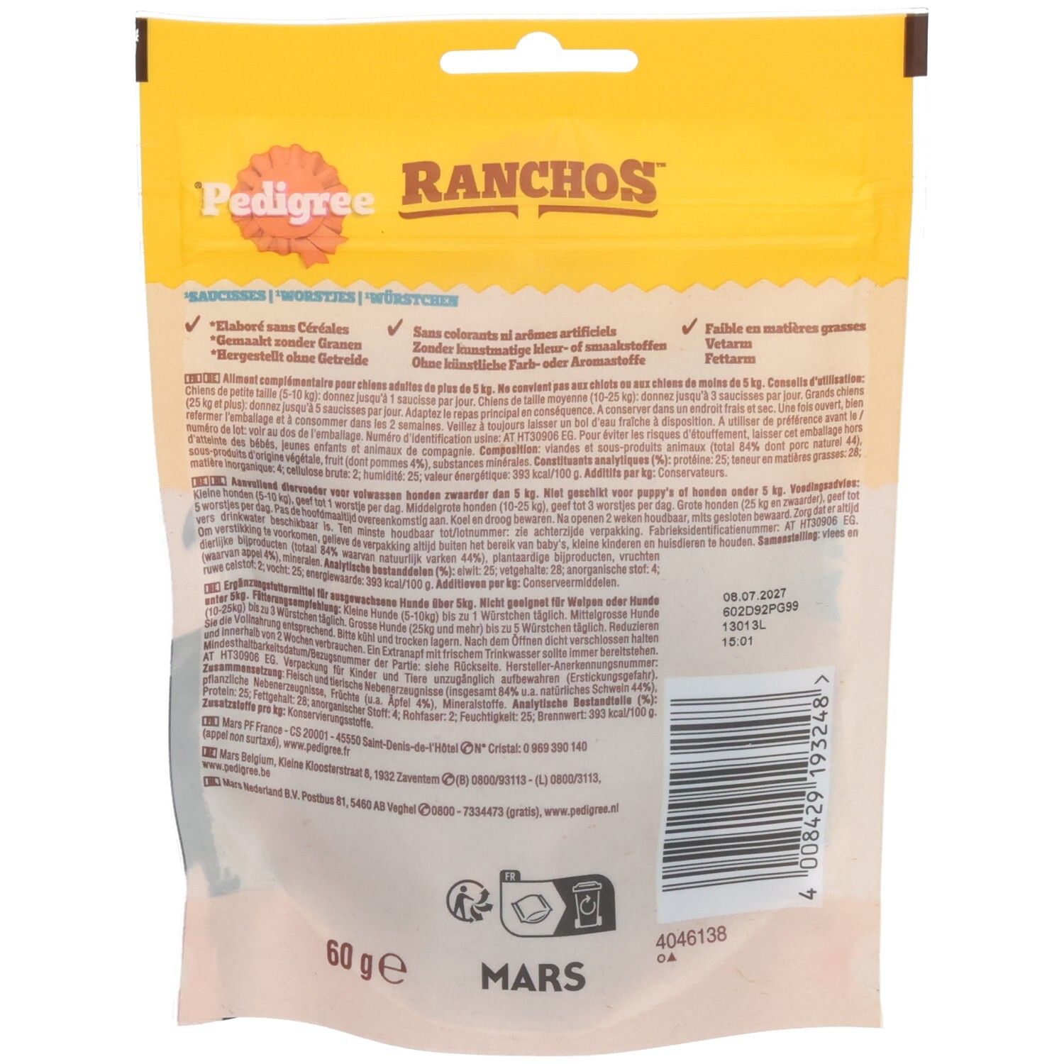 Pedigree Schmackos Mix Savers Hundeleckerli in gelber Verpackung mit Hundebild.
