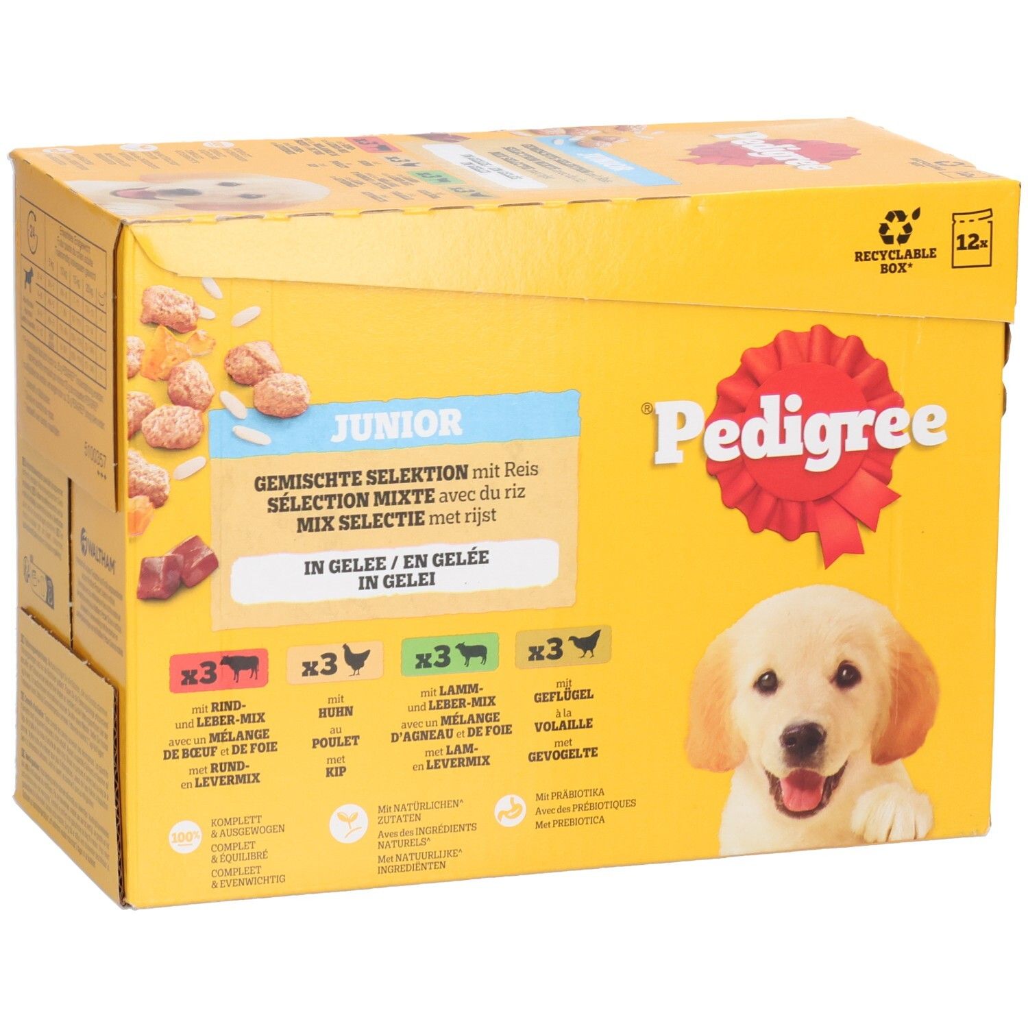 Pedigree Junior Nassfutter, gemischte Selektion in Gelee mit Reis.