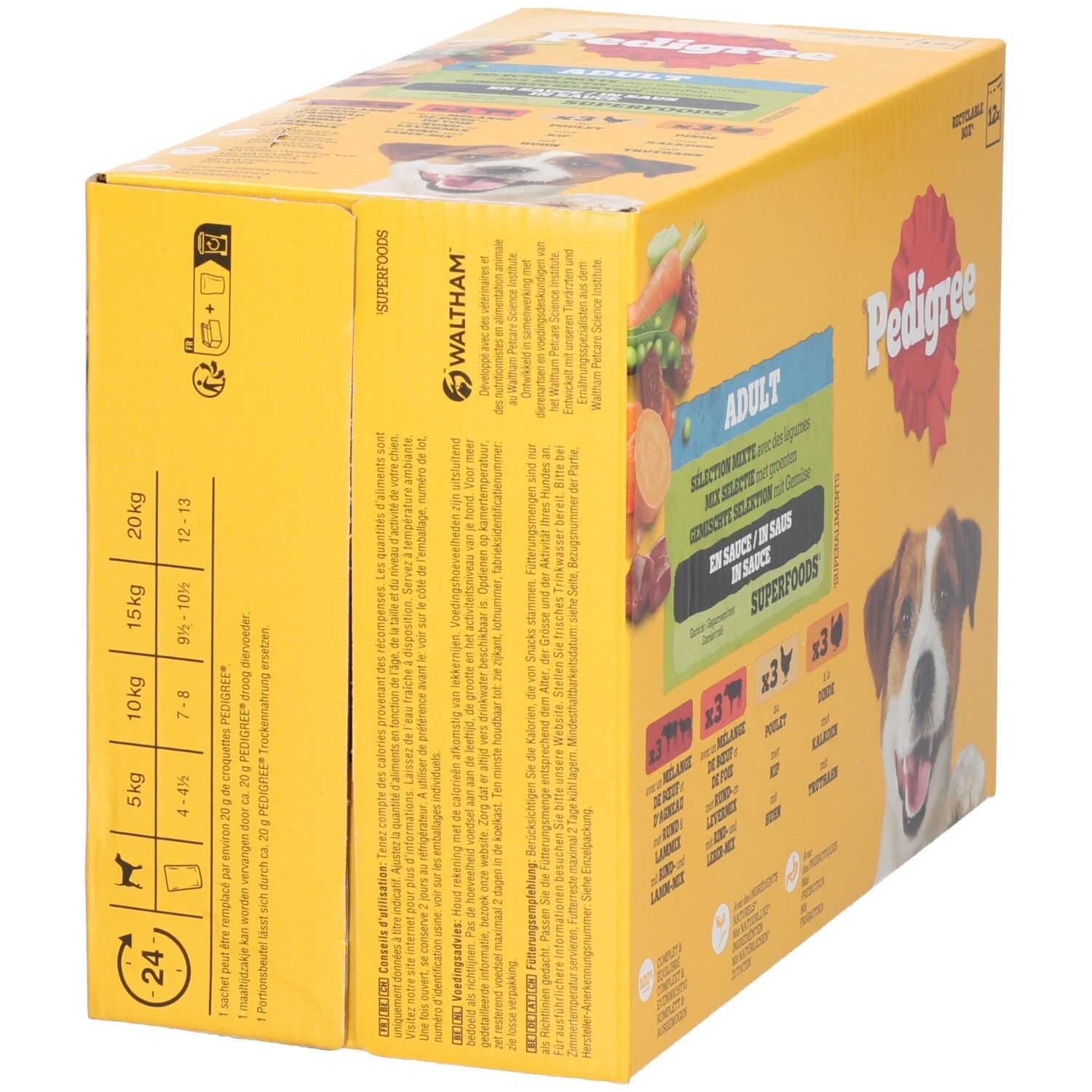 Pedigree Adult Mix Selectie in Gelee Hundefutter-Box mit Hundebild.