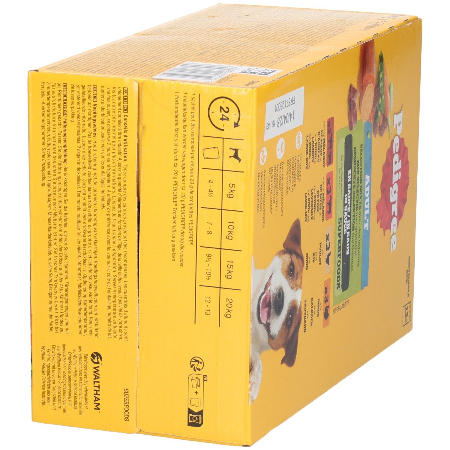Pedigree Adult Mix Selectie in Gelee Hundefutter-Box mit Hundebild.