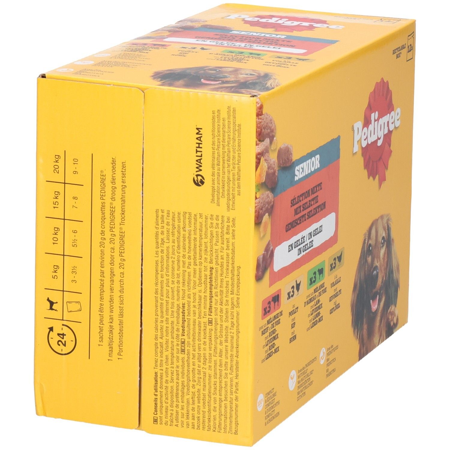 Pedigree Protein+ Adult in Gelee Hundefutter-Box mit 12x 100g Beuteln. Enthält Rind, Geflügel und Leber.