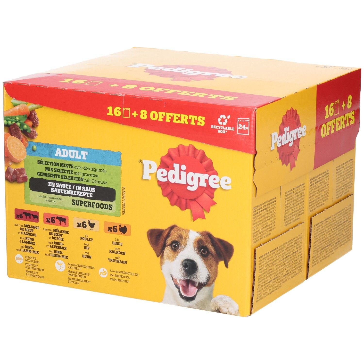 Pedigree Multipack mit 16+8 Gratis Beuteln Hundefutter, Adult, gemischte Auswahl mit Gemüse.