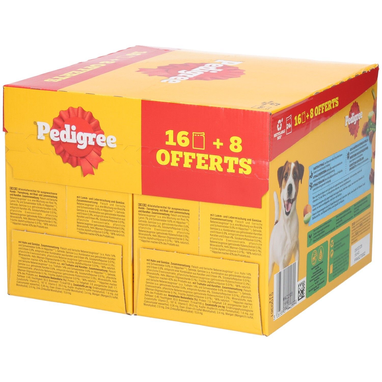 Pedigree Multipack mit 16+8 Gratis Beuteln Hundefutter, Adult, gemischte Auswahl.