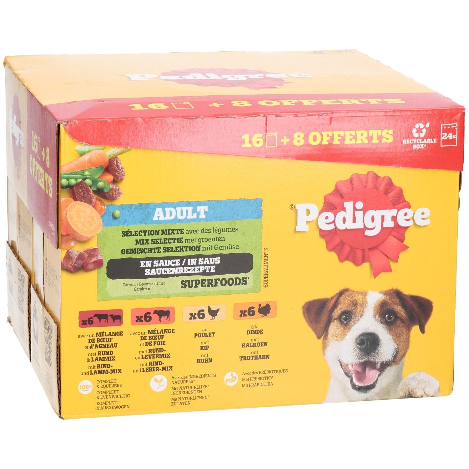 Pedigree Multipack mit 16+8 Gratis Beuteln Hundefutter, Adult, gemischte Auswahl mit Gemüse.