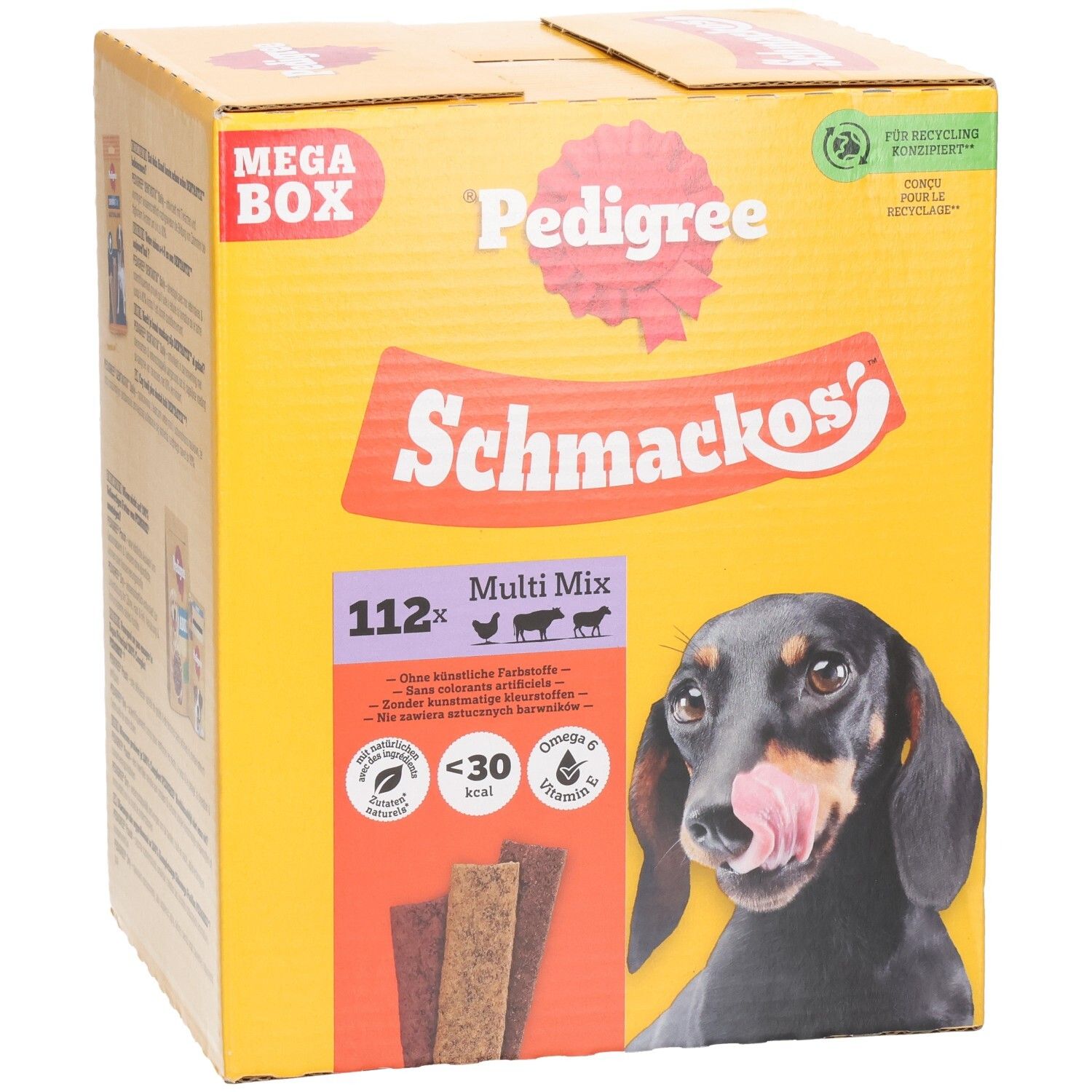 Vorderseite einer Pedigree Schmackos Multi Mix Mega Box.