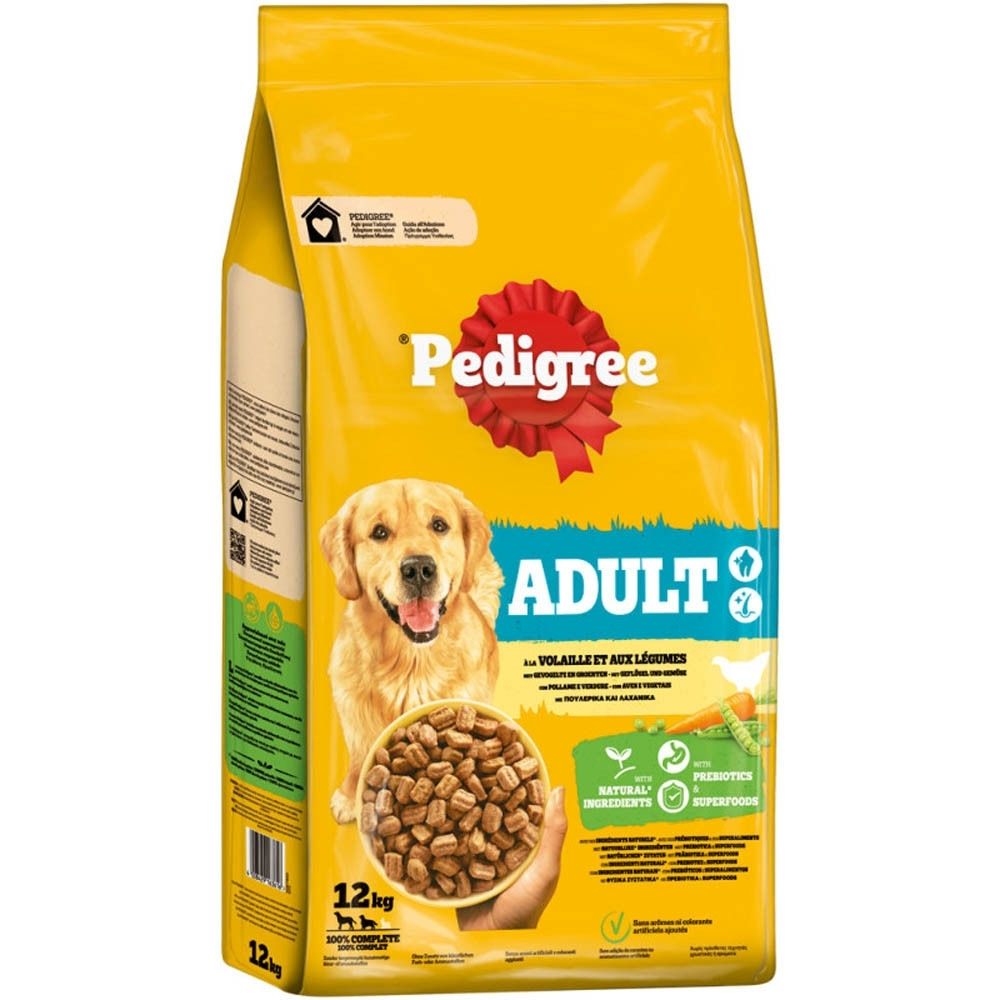 Pedigree Adult Hundefutter, 12kg Beutel mit Huhn und Gemüse.