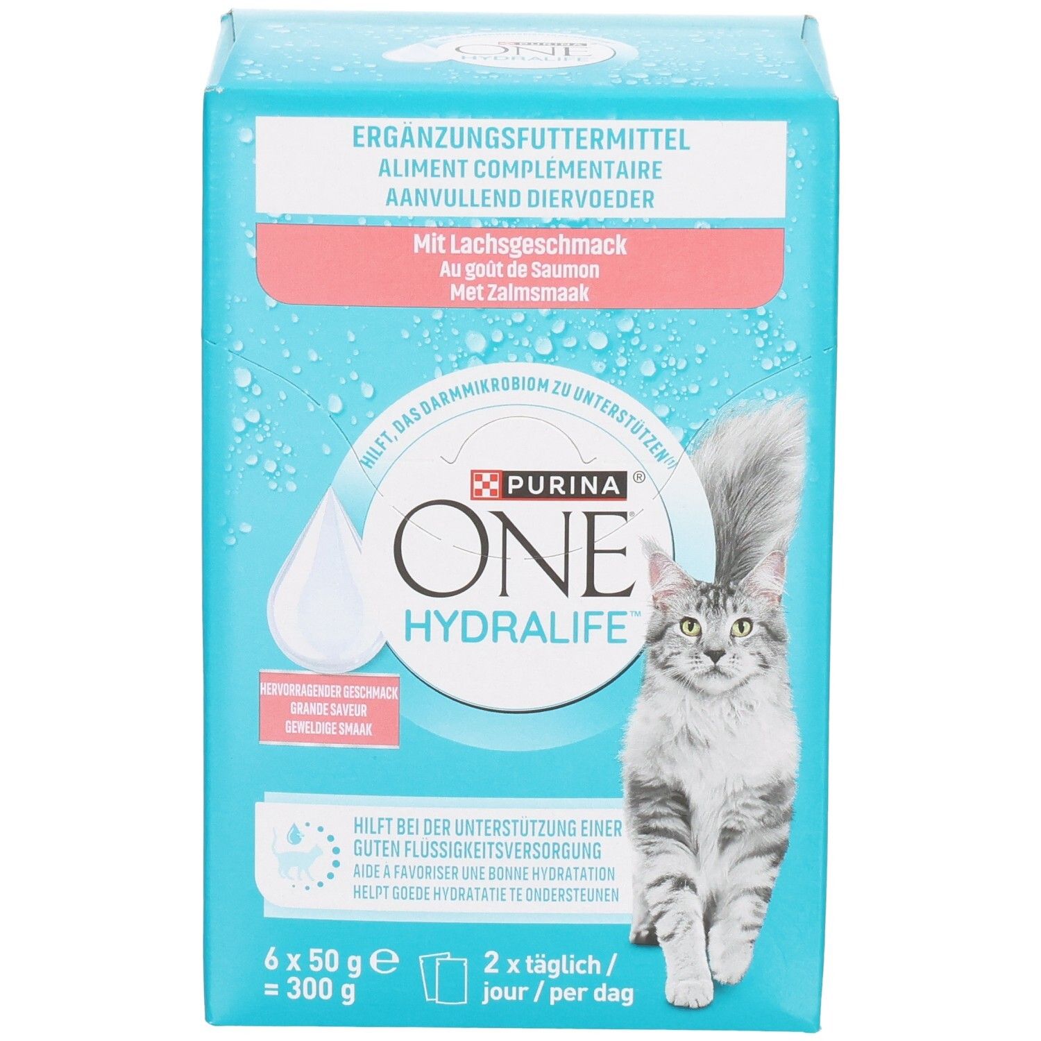 Purina One Hydralife Katzenfutter-Packung mit 6 x 50g Beuteln. Mit Lachsgeschmack.