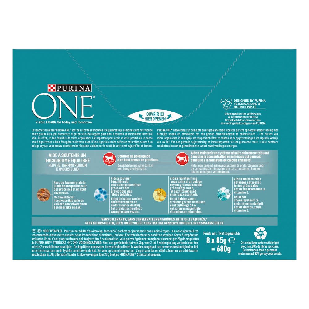 Arrière pack nourriture chat Purina ONE Sterilcat, informations produit.