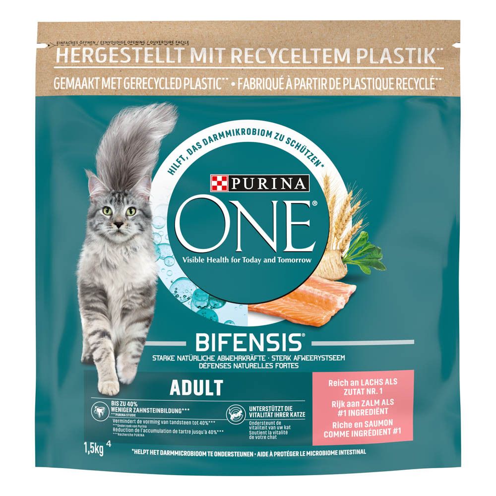 Purina ONE BIFENSIS Adult Katzennahrung mit Lachs, 1,5kg Beutel.